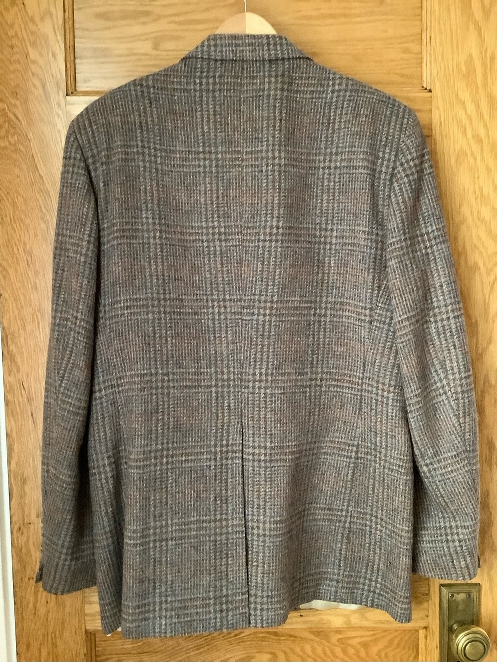 Vintage Men's Tan Glen Plaid Wool Blazer Sport Coat Size 44L 44T Blue Check - Picture 8 of 15